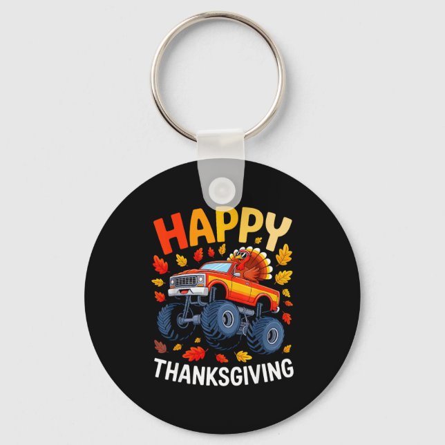 Llavero Funny Monster Truck Turkey Happy Thanksgiving For  (Anverso)