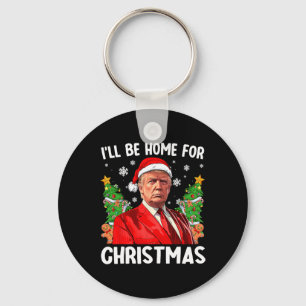 Llavero Funny Navidades de Trump Santa Hat Estaré en casa