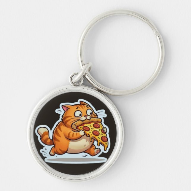 Llavero Funny Orange Cat Eating Pizza Graphic (Frente)