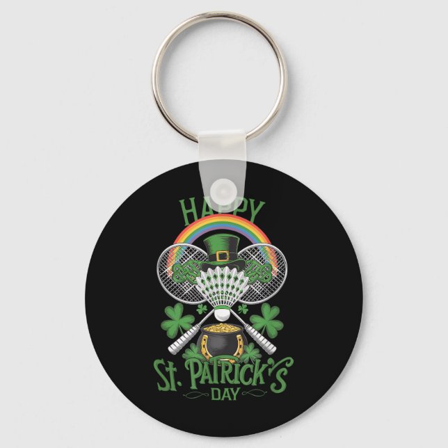 Llavero Funny Patricks Day Badminton Costume de cuatro hoj (Anverso)