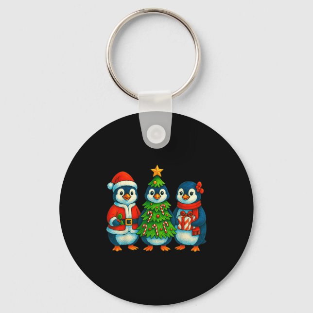 Llavero Funny Penguin Christmas Lights Penguin Cute Xmas H (Anverso)