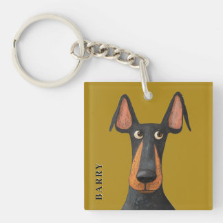 Llavero Funny Perro Doberman Negro Tan Mustard Amarillo