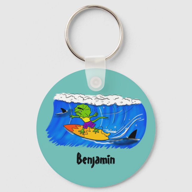 Llavero Funny personalizado de surf con lagarto frito (Anverso)