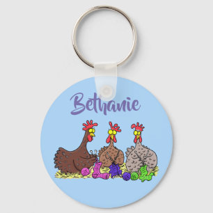 Llavero Funny personalizado de tejer trío de pollo