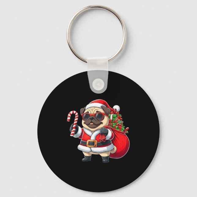 Llavero Funny Pug Christmas Santa Outfit Xmas Mom Dad Kids (Anverso)