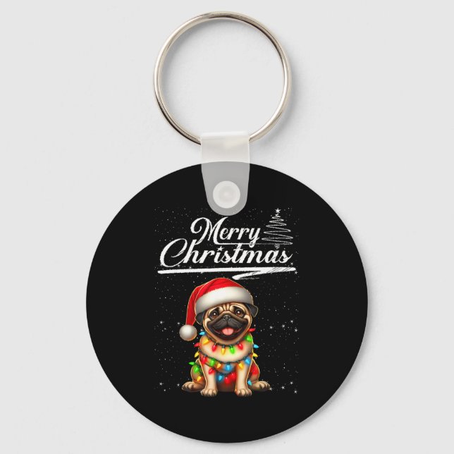 Llavero Funny Pug Dog Christmas Lights Santa Hat Candy Can (Anverso)