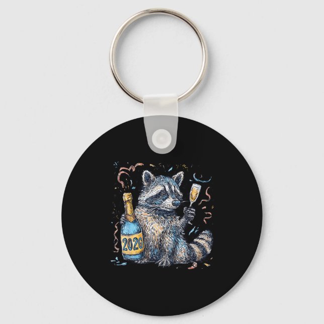 Llavero Funny Raccoon With Champagne Disco Ball New Years  (Anverso)
