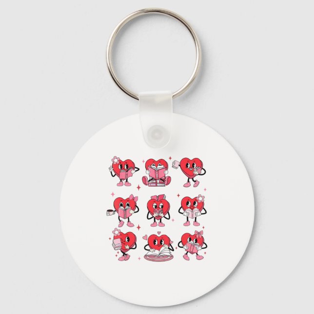 Llavero Funny Reading Heart Book Valentines Day Teacher Wo (Anverso)