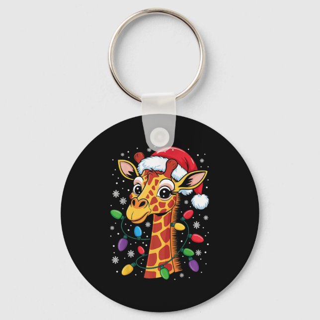 Llavero Funny Retro Giraffe Lover Santa Hat Christmas Ligh (Anverso)