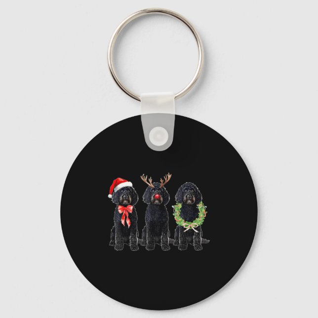 Llavero Funny Retro Santa Black Goldendoodle Dog Reindeer  (Anverso)