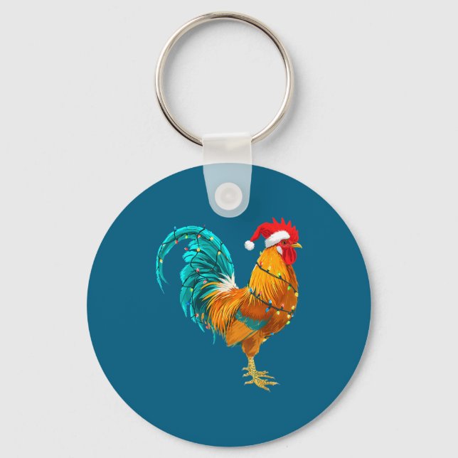 Llavero Funny Rooster Chicken Santa Christmas Lights Farme (Anverso)