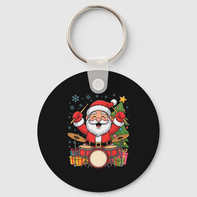 Llavero Funny Santa Christmas Design Drums Holiday Xmas Pa (Anverso)
