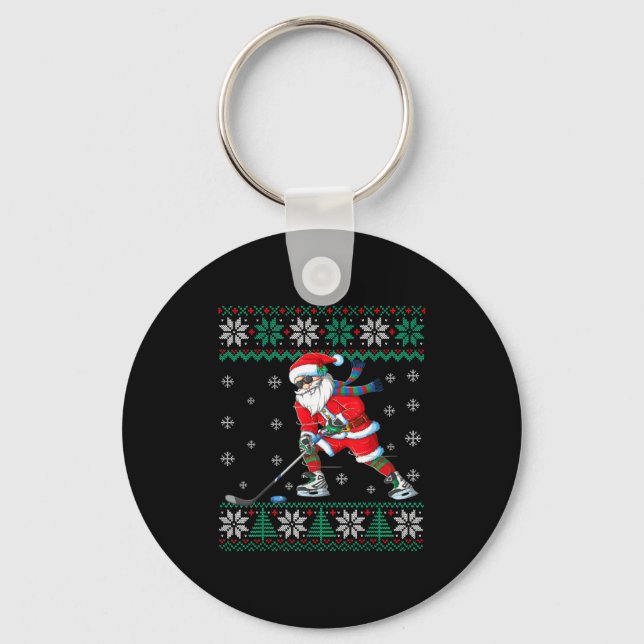 Llavero Funny Santa Claus Christmas Ice Hockey Ugly Sweate (Anverso)
