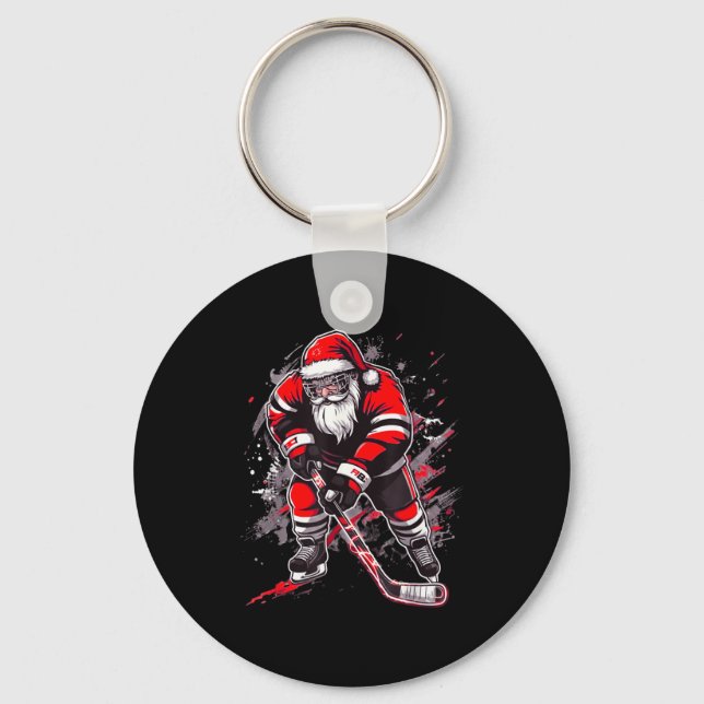 Llavero Funny Santa Hockey Christmas Retro Winter Player X (Anverso)