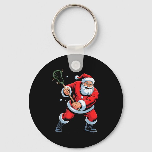 Llavero Funny Santa Playing Lacrosse Holiday Christmas Xma (Anverso)