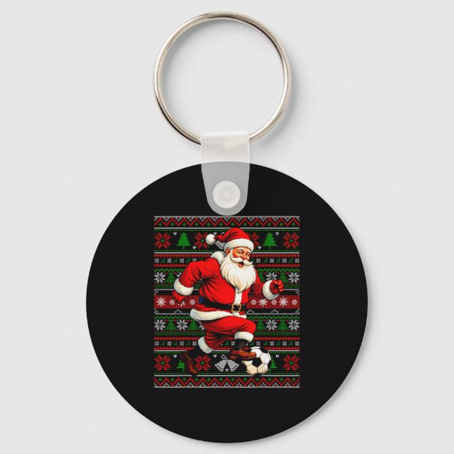 Llavero Funny Santa Playing Soccer Ugly Christmas Sweater  (Anverso)