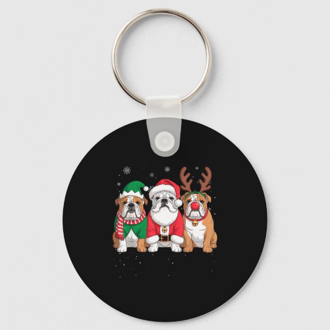 Llavero Funny Santa Reindeer English Bulldog Dog Women Men (Anverso)