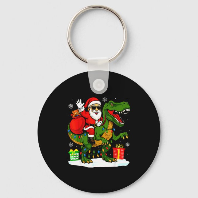 Llavero Funny Santa Riding Dinosaur T Rex Christmas Santa  (Anverso)