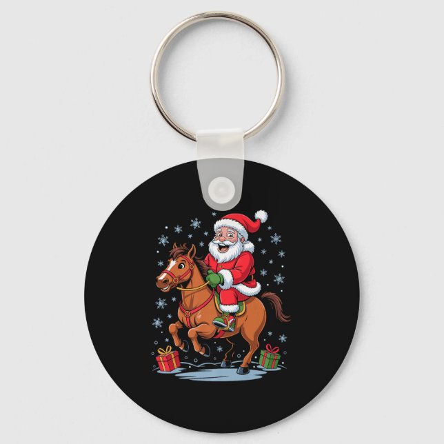 Llavero Funny Santa Riding Horse Equestrian Christmas Xmas (Anverso)