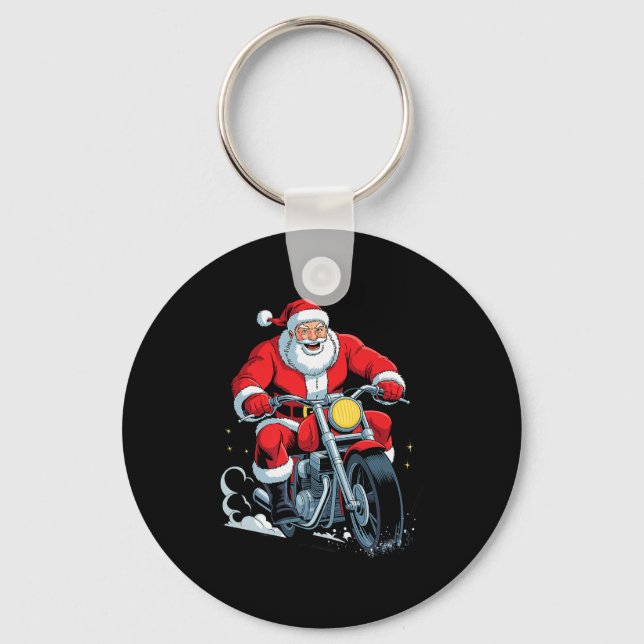 Llavero Funny Santa Riding Motorcycle Holiday Christmas Xm (Anverso)