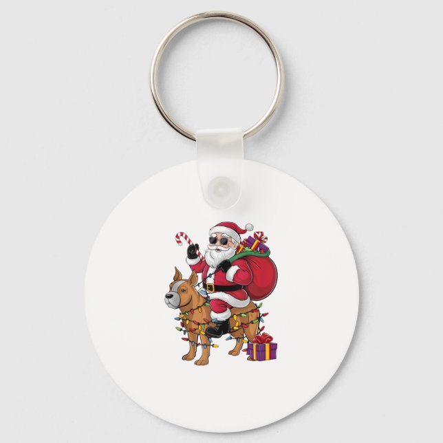 Llavero Funny Santa Riding Staffordshire Bull Terrier Dog (Anverso)