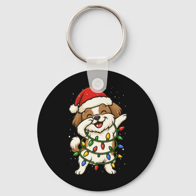 Llavero Funny Shih Tzu Dabbing Christmas Lights Xmas Mom D (Anverso)