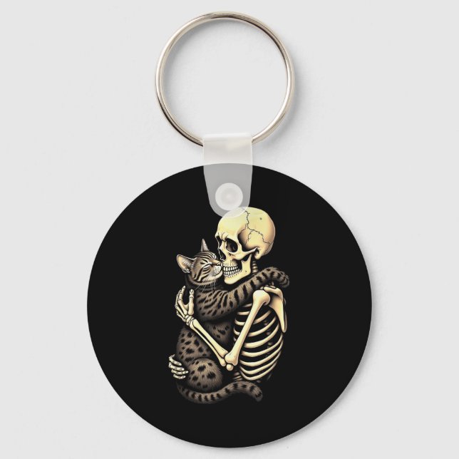 Llavero Funny Skeleton Hugging Cat Halloween Cat Lover Mom (Anverso)