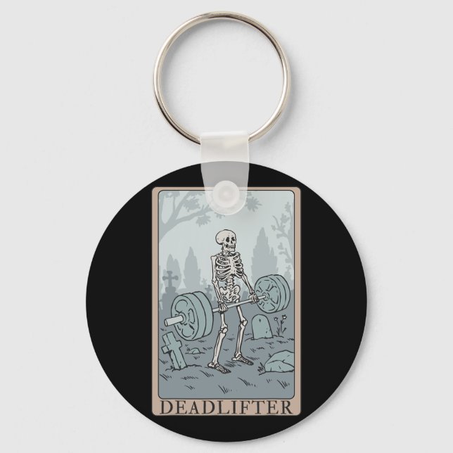 Llavero Funny Skeleton Tarot Card Deadlifter Bodybuilding (Anverso)