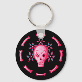 Llavero Funny Skull Design - Calavera rosa con gusano feli
