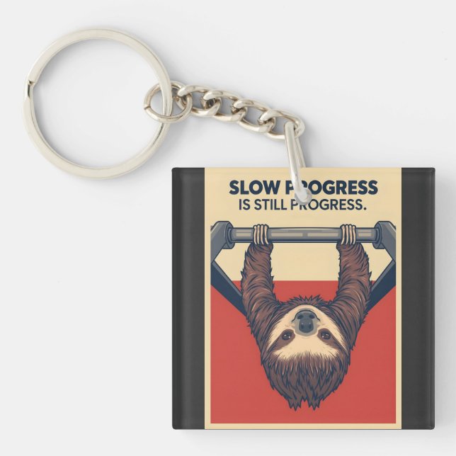 Llavero Funny Sloth Gym Motivation Poster - Slow Progress  (Frente)
