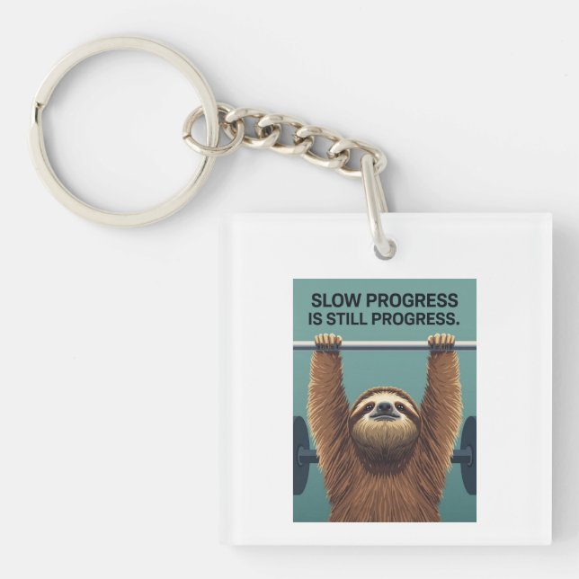 Llavero Funny Sloth Gym Motivation Poster - Slow Progress  (Frente)