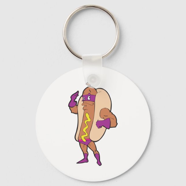 Llavero funny super hero hot dog character (Anverso)