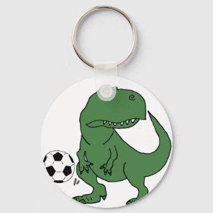 Llavero Funny T-rex Dinosaur jugando al fútbol