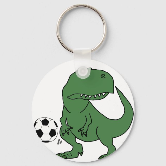 Llavero Funny T-rex Dinosaur jugando al fútbol (Anverso)