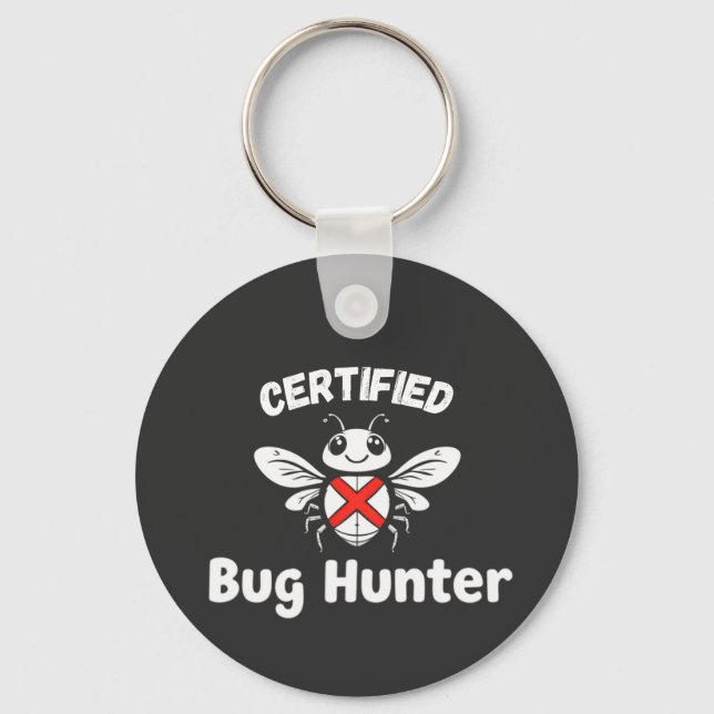 Llavero Funny Tech Keychain - "Cazadora de fallos certific (Anverso)