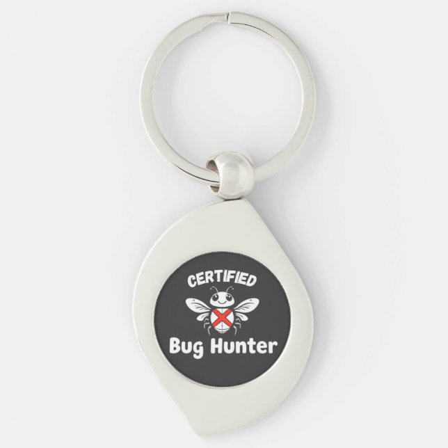 Llavero Funny Tech Keychain - "Cazadora de fallos certific (Anverso)