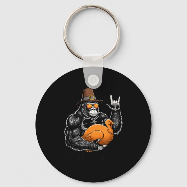 Llavero Funny Thanksgiving Gorilla Holding Turkey Lgrim Ha (Anverso)