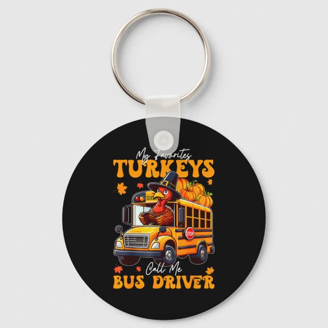 Llavero Funny Thanksgiving Turkey Bus Driver School Gift  (Anverso)
