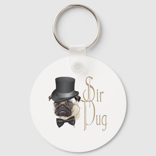 Llavero Funny Top Hat Monocle Sir Pug Dog (Anverso)
