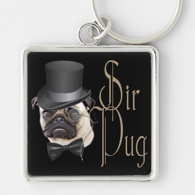 Llavero Funny Top Hat Monocle Sir Pug Dog (Frente)