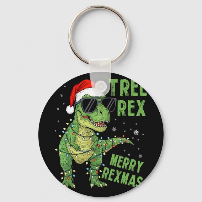 Llavero Funny Tree Rex Christmas Dinosaur Santa Hat Lights (Anverso)
