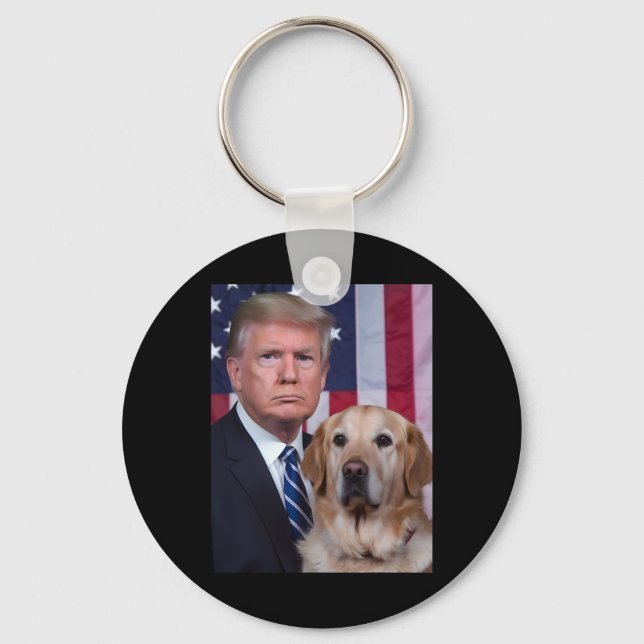 Llavero Funny Trump And Golden Retriever Dog Usa Flag Elec (Anverso)