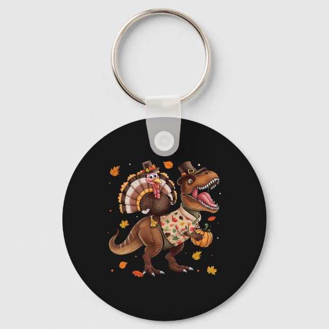 Llavero Funny Turkey Riding Dinosaur T Rex Thanksgiving Bo (Anverso)