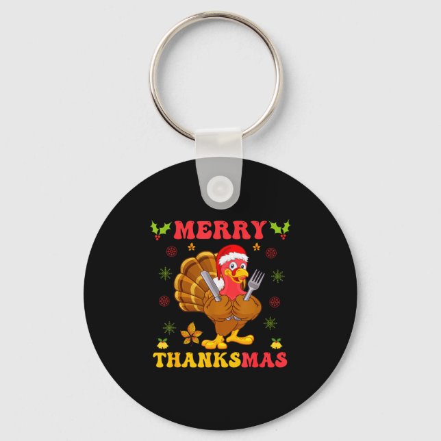 Llavero Funny Turkey Santa Merry Thanksmas Christmas Thank (Anverso)