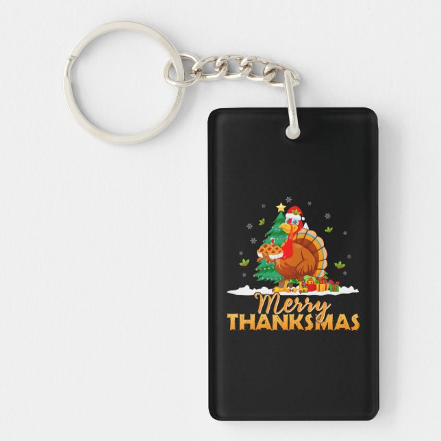 Llavero Funny Turkey Santa Merry Thanksmas Navidades (Frente)