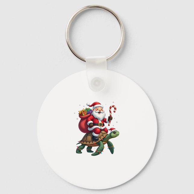 Llavero Funny Turtle Christmas Santa Riding Sea Turtle Xma (Anverso)