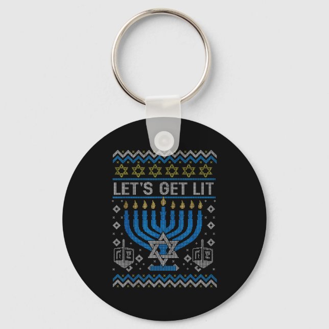 Llavero Funny Ugly Hanukkah Sweater Lets Get Lit Menorah J (Anverso)