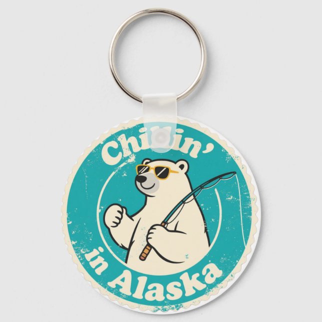 Llavero Funny Vintage Alaska Chillin Polar Bear Fishing (Anverso)