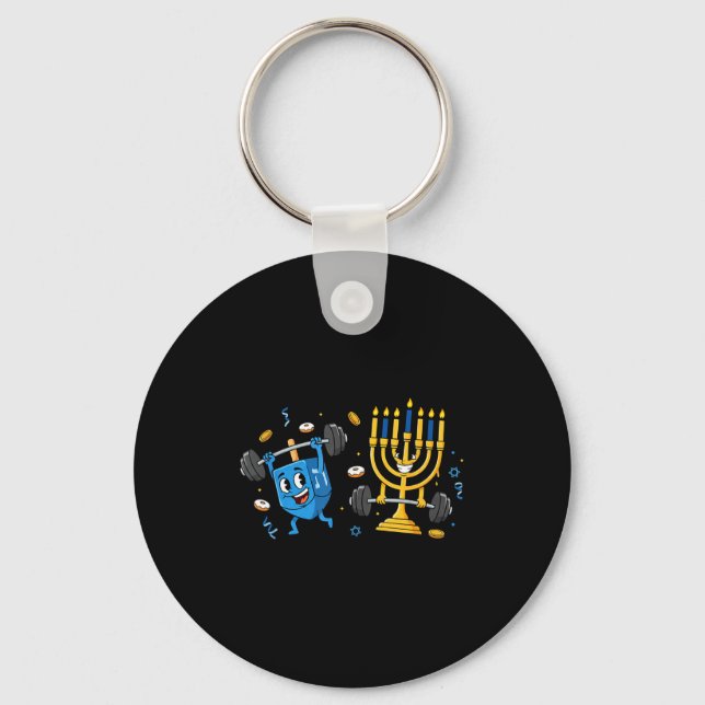 Llavero Funny Weightlifting Gym Dreidel Menorah Hanukkah W (Anverso)