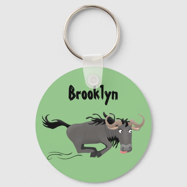 Llavero Funny Wildebeest corriendo ilustracion personaliza (Anverso)